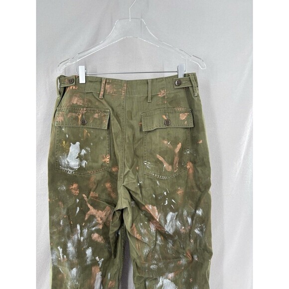 Polo Ralph Lauren sz 8 Pants Paint Splatter Cotton Button Fly Olive Green - Picture 8 of 15